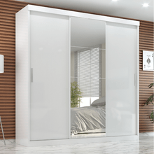 Guarda Roupa Casal Paris 3 Portas de correr 2 gavetas com espelho