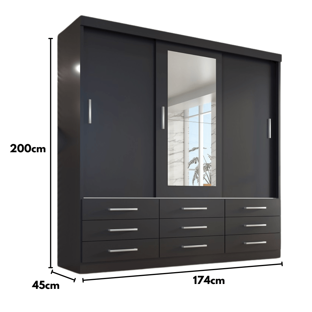 Guarda Roupa Casal Capri 3 Portas Correr 9 Gav C/ Espelho