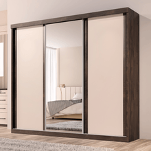 Guarda Roupa Casal Sevilha 3 Portas Correr 6 Gavetas C/ Porta Espelho Inteiro Moldura Alumínio