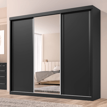 Guarda Roupa Casal Sevilha 3 Portas Correr 6 Gavetas C/ Porta Espelho Inteiro Moldura Alumínio