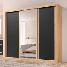 Guarda Roupa Casal Sevilha 3 Portas Correr 6 Gavetas C/ Porta Espelho Inteiro Moldura Alumínio