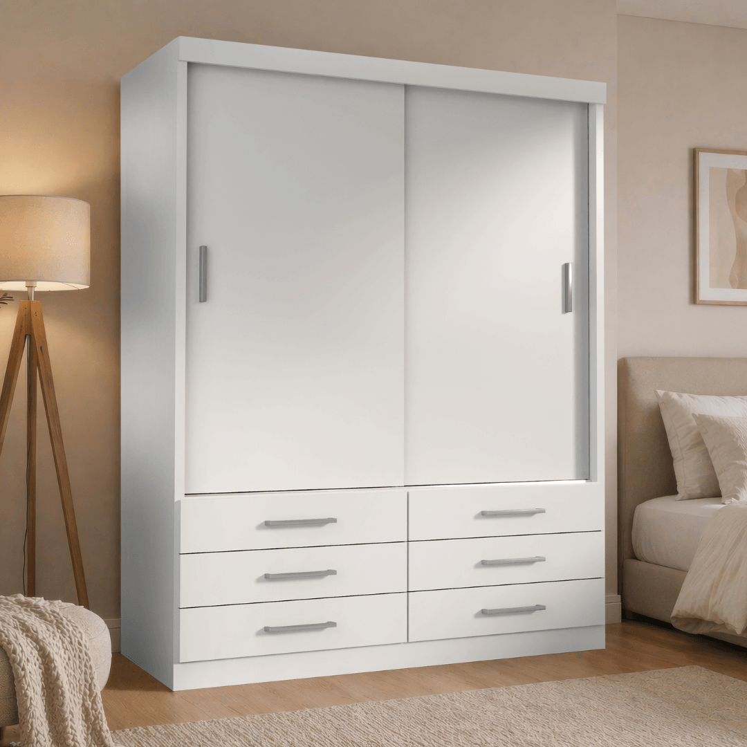 Guarda Roupa Solteiro Capri 2 Portas Correr 6 Gav - Tonielque Móveis