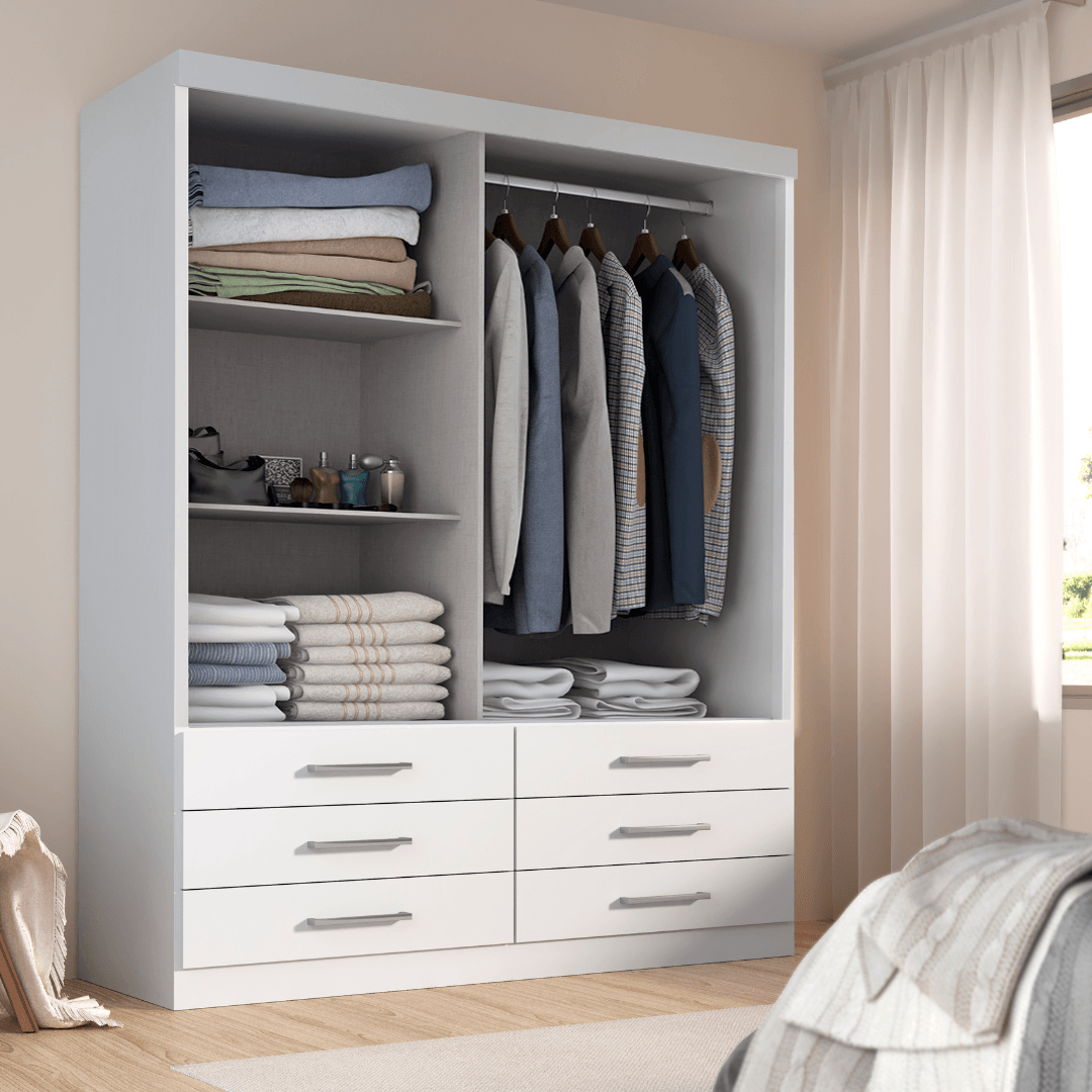 Guarda Roupa Solteiro Capri 2 Portas Correr 6 Gav - Tonielque Móveis