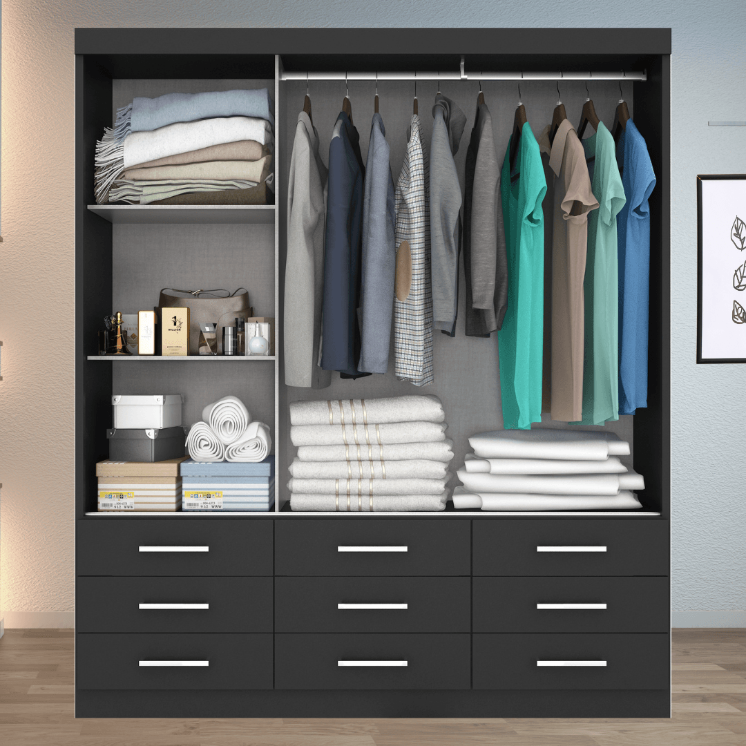 Guarda Roupa Casal Capri 3 Portas Correr 9 Gav C/ Espelho